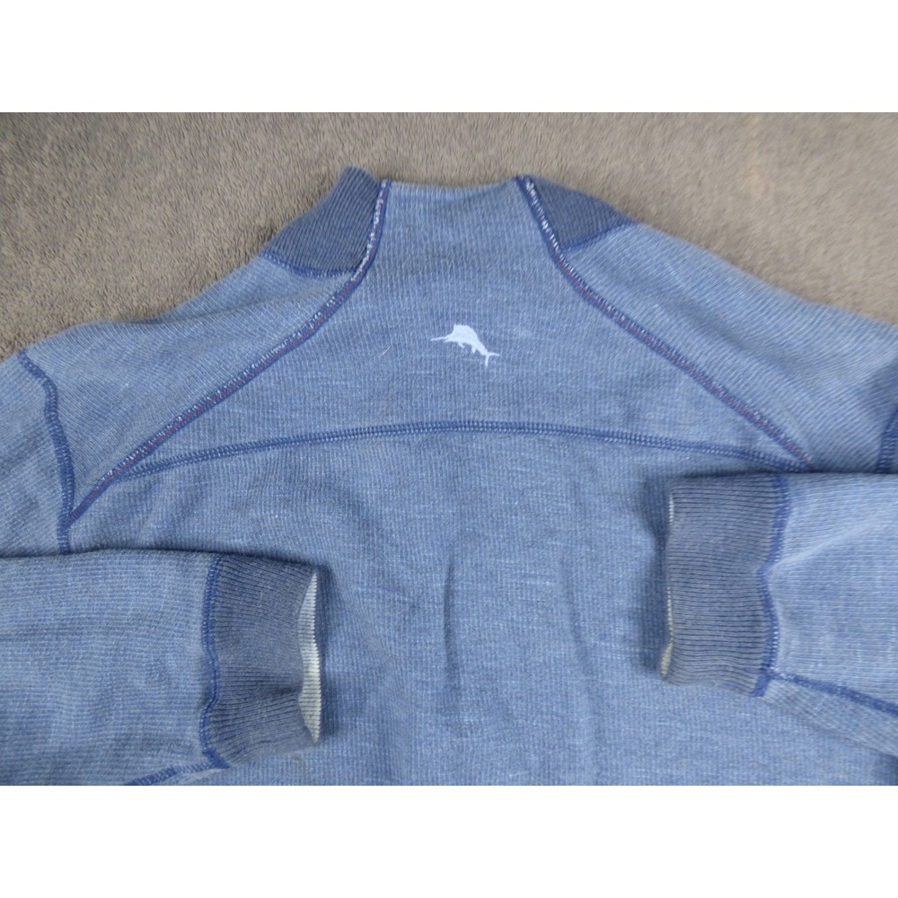 Tommy Bahama Mens Blue Marled Quarter Zip Pullover Sweater Marlin Logo XL - Picture 5 of 7